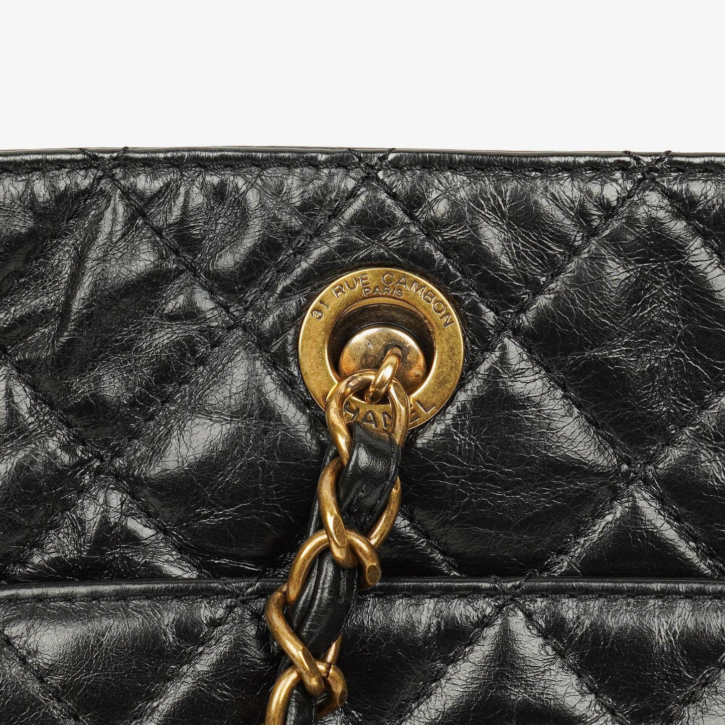Chanel Große Tote Tasche mit Fronttasche aus glänzendem gestepptem Kalbsleder mit goldfarbenen Beschlägen 2014/2015