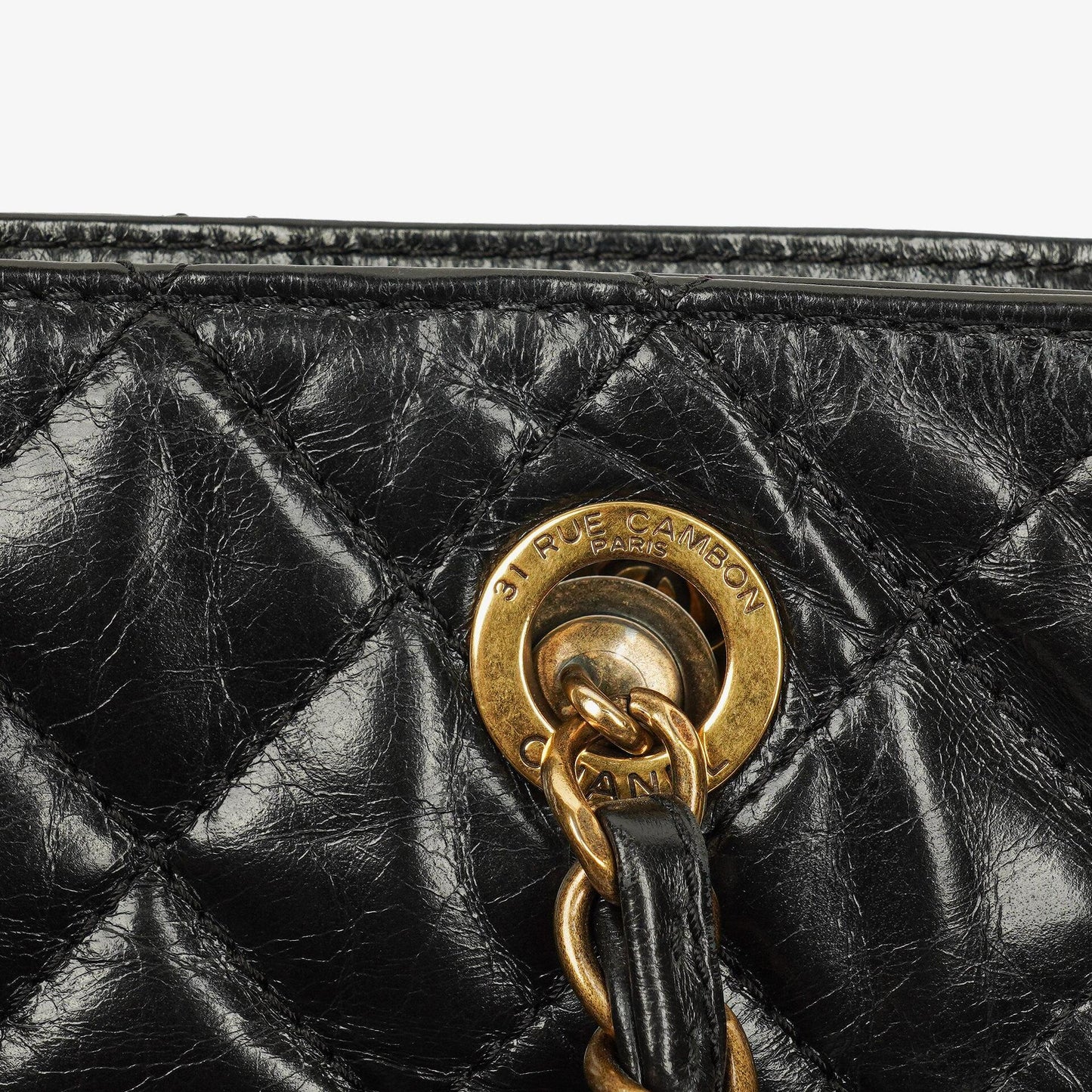 Chanel Große Tote Tasche mit Fronttasche aus glänzendem gestepptem Kalbsleder mit goldfarbenen Beschlägen 2014/2015