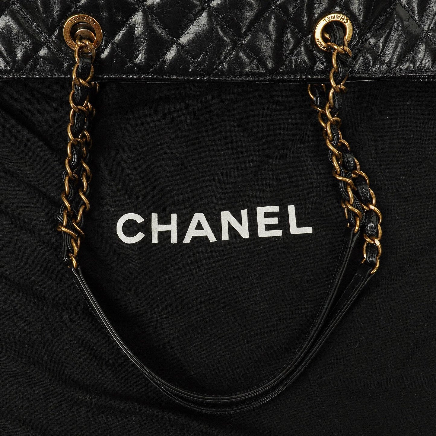 Chanel Große Tote Tasche mit Fronttasche aus glänzendem gestepptem Kalbsleder mit goldfarbenen Beschlägen 2014/2015