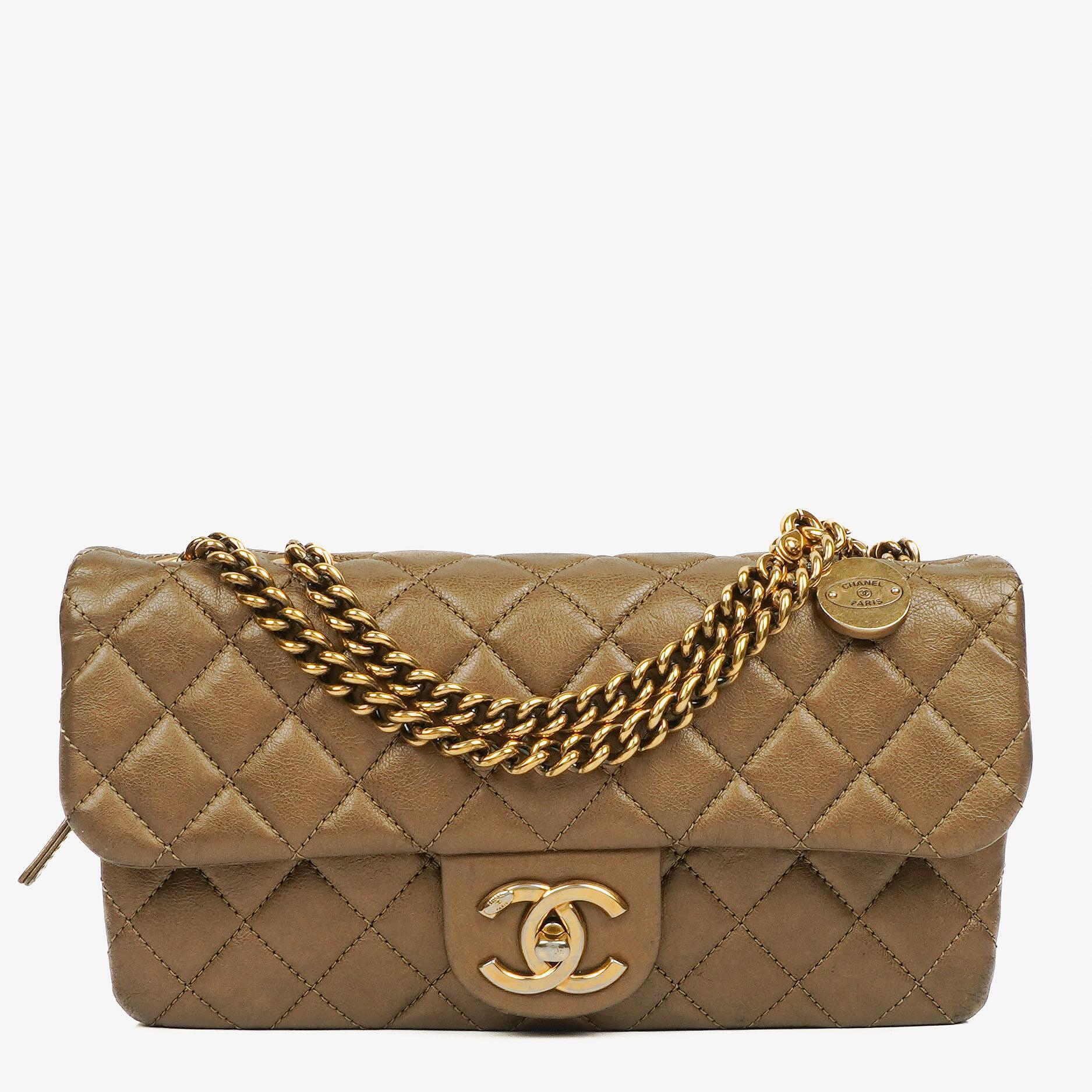 Chanel Medium Crown Single Flap Tasche aus goldenem Kalbsleder