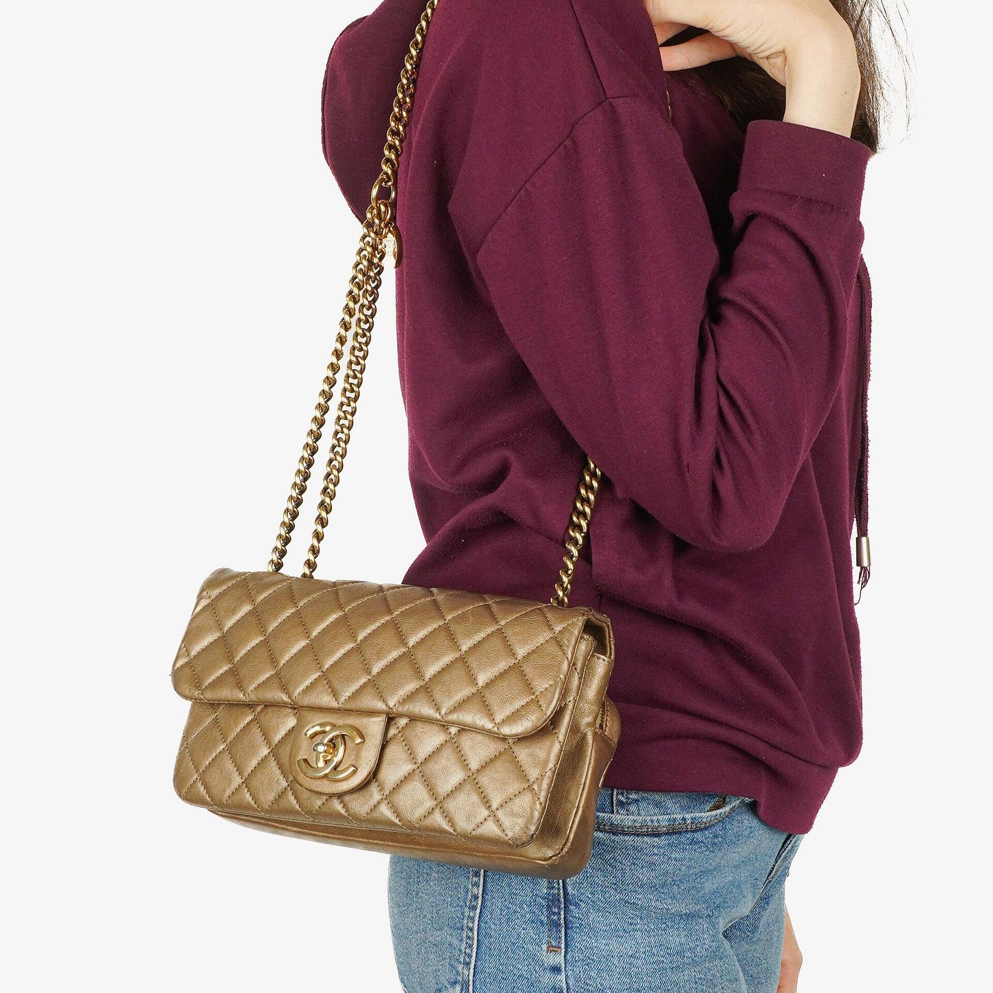 Chanel Medium Crown Single Flap Tasche aus goldenem Kalbsleder