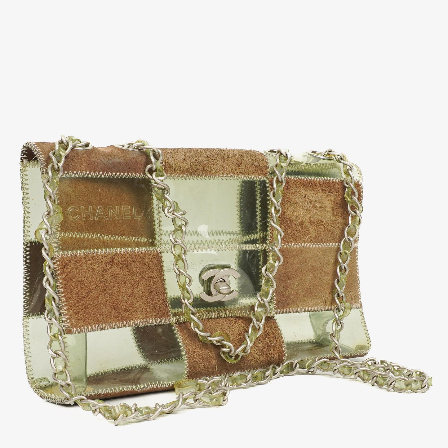 Chanel Naked Patchwork Flap Tasche aus grün-braunem PVC und Leder