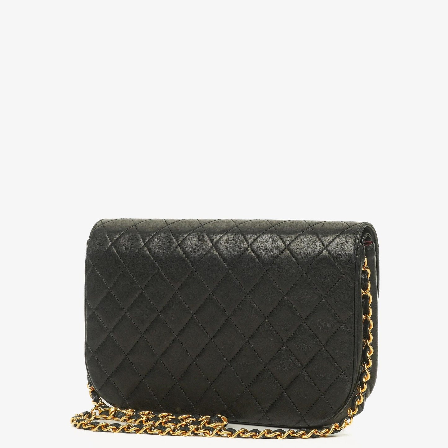 Chanel Half Moon Double Flap Tasche aus schwarzem gestepptem Lammleder mit 24K vergoldeten Beschlägen