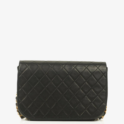Chanel Half Moon Double Flap Tasche aus schwarzem gestepptem Lammleder mit 24K vergoldeten Beschlägen