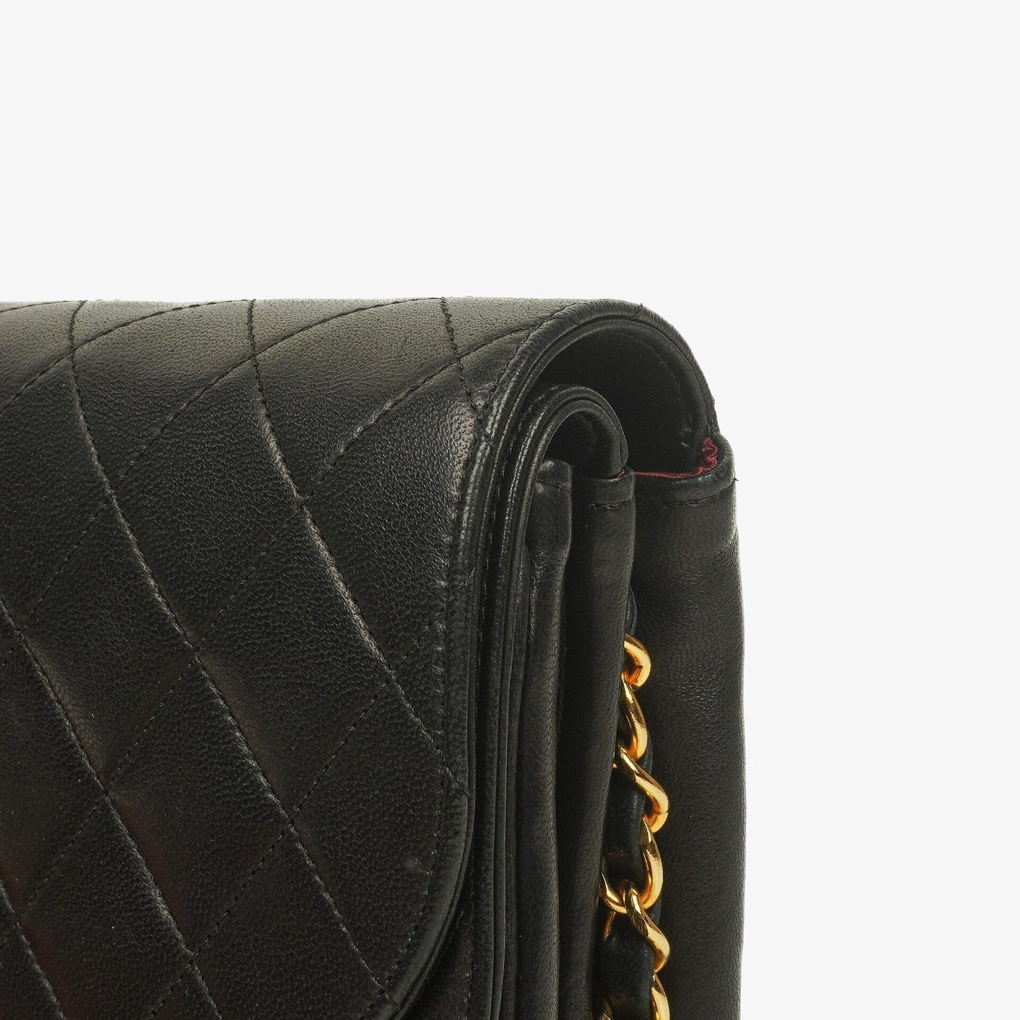 Chanel Half Moon Double Flap Tasche aus schwarzem gestepptem Lammleder mit 24K vergoldeten Beschlägen