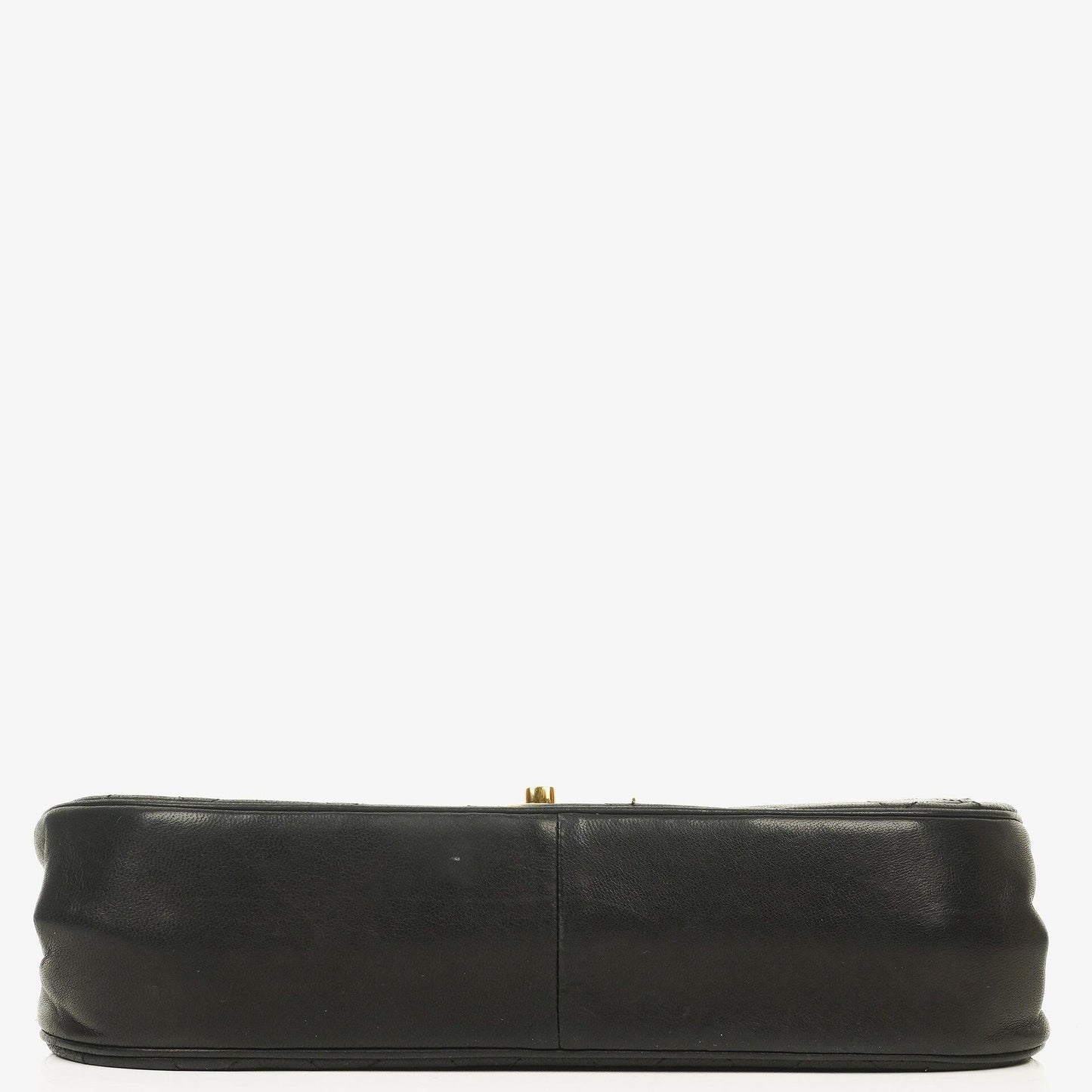 Chanel Half Moon Double Flap Tasche aus schwarzem gestepptem Lammleder mit 24K vergoldeten Beschlägen
