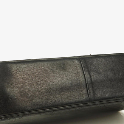Chanel Half Moon Double Flap Tasche aus schwarzem gestepptem Lammleder mit 24K vergoldeten Beschlägen