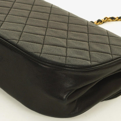Chanel Half Moon Double Flap Tasche aus schwarzem gestepptem Lammleder mit 24K vergoldeten Beschlägen