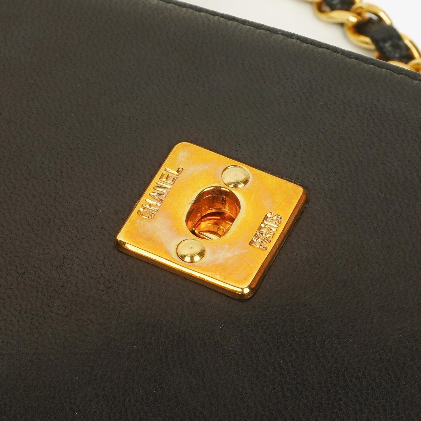 Chanel Half Moon Double Flap Tasche aus schwarzem gestepptem Lammleder mit 24K vergoldeten Beschlägen