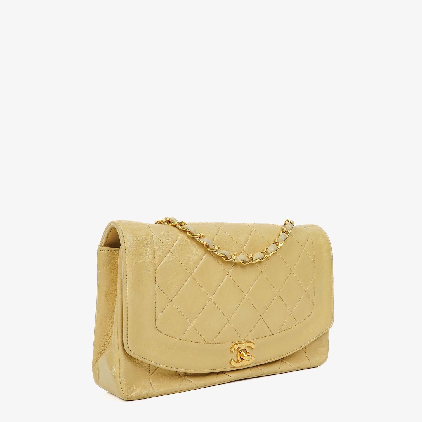 Chanel Half Moon Flap Tasche aus beigem gestepptem Lammleder mit 24K vergoldeten Beschlägen