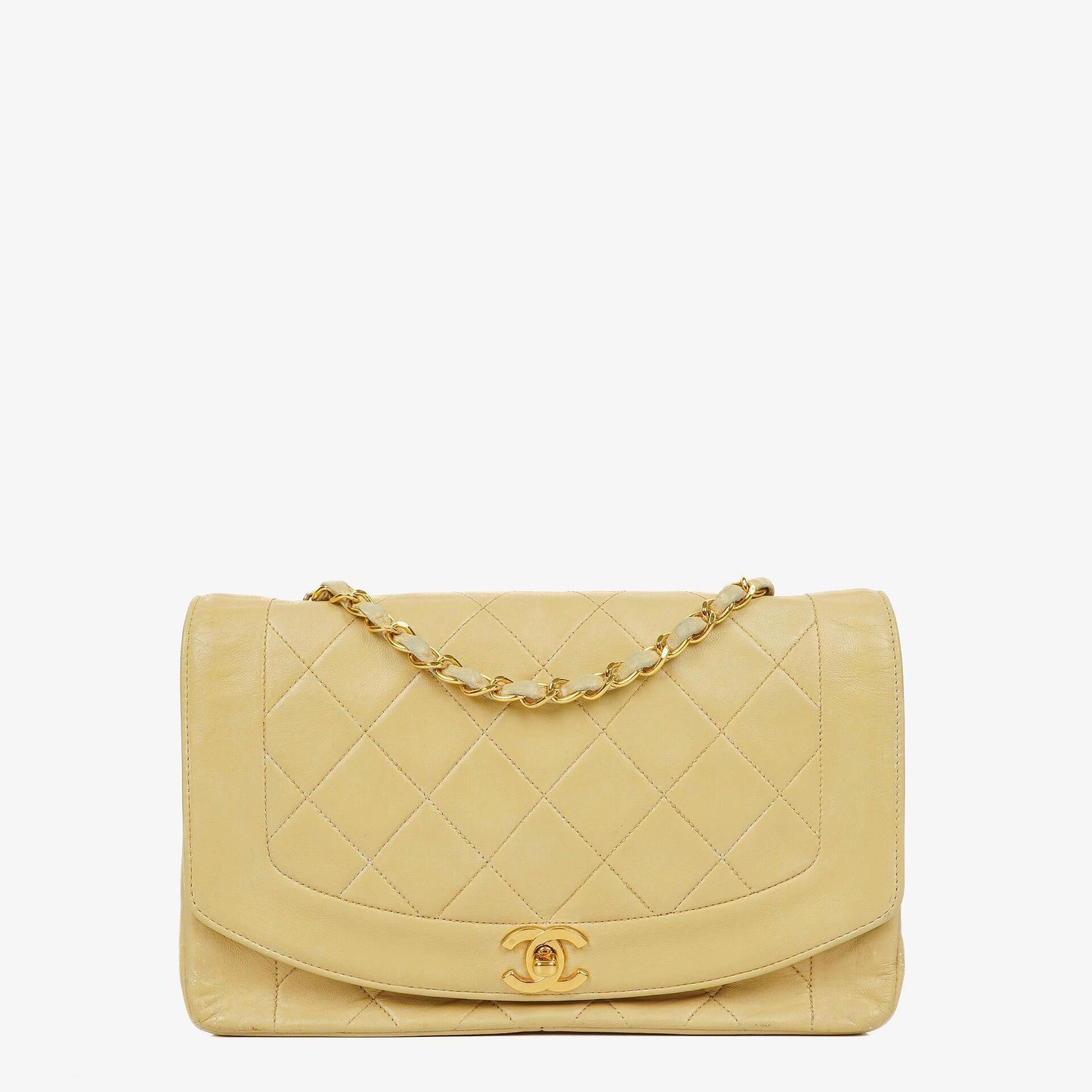 Chanel Half Moon Flap Tasche aus beigem gestepptem Lammleder mit 24K vergoldeten Beschlägen