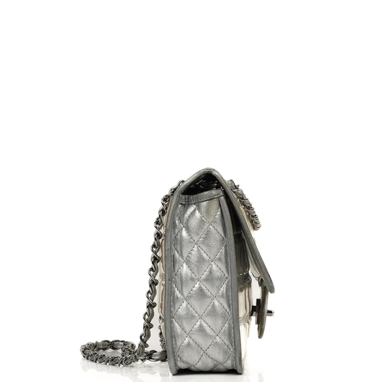 Chanel Ice Cube Flap Bag aus verspiegeltem Vinyl und silbernem Metallic-Leder mit silberfarbener Hardware