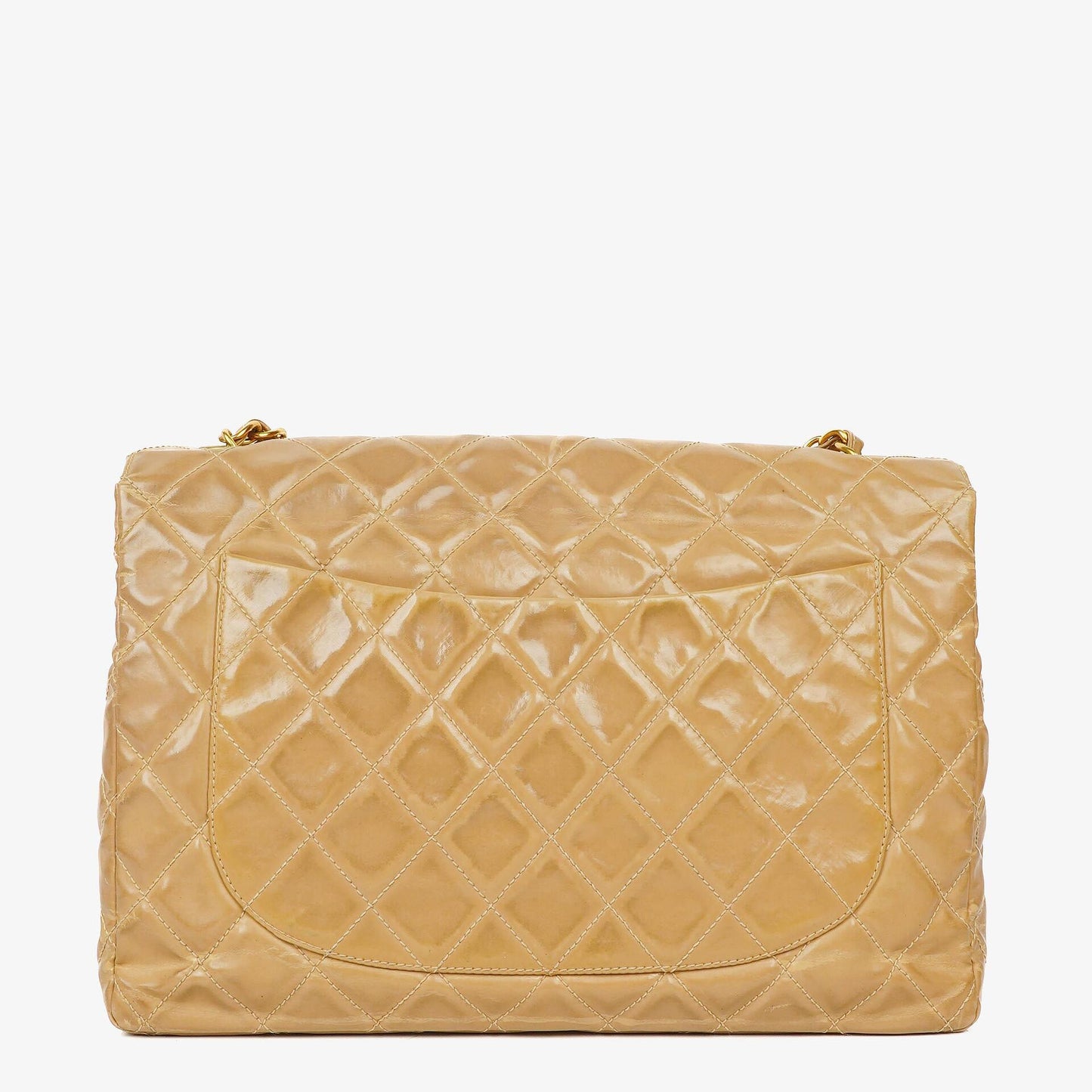 Chanel Jumbo CC Klassische Einzelklappe Tasche Beige Gestepptes Lackleder 24K Vergoldete Beschläge