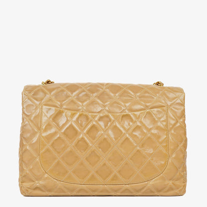 Chanel Jumbo CC Klassische Einzelklappe Tasche Beige Gestepptes Lackleder 24K Vergoldete Beschläge