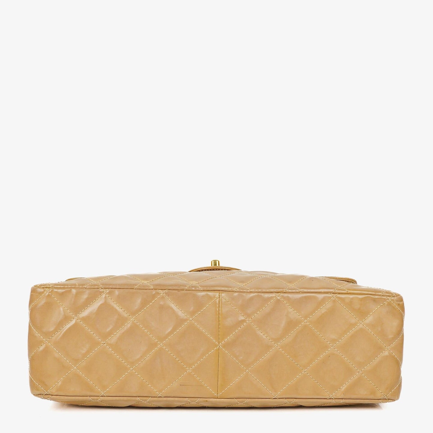 Chanel Jumbo CC Klassische Einzelklappe Tasche Beige Gestepptes Lackleder 24K Vergoldete Beschläge