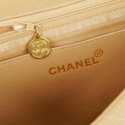 Chanel Jumbo CC Klassische Einzelklappe Tasche Beige Gestepptes Lackleder 24K Vergoldete Beschläge