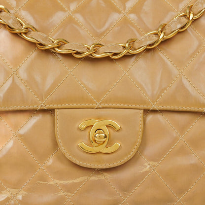 Chanel Jumbo CC Klassische Einzelklappe Tasche Beige Gestepptes Lackleder 24K Vergoldete Beschläge
