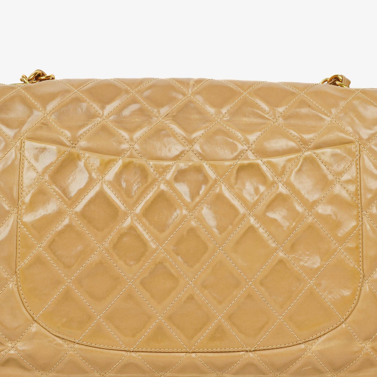 Chanel Jumbo CC Klassische Einzelklappe Tasche Beige Gestepptes Lackleder 24K Vergoldete Beschläge