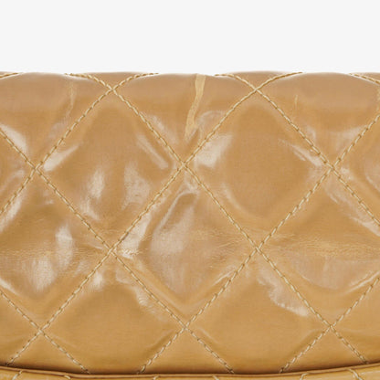 Chanel Jumbo CC Klassische Einzelklappe Tasche Beige Gestepptes Lackleder 24K Vergoldete Beschläge
