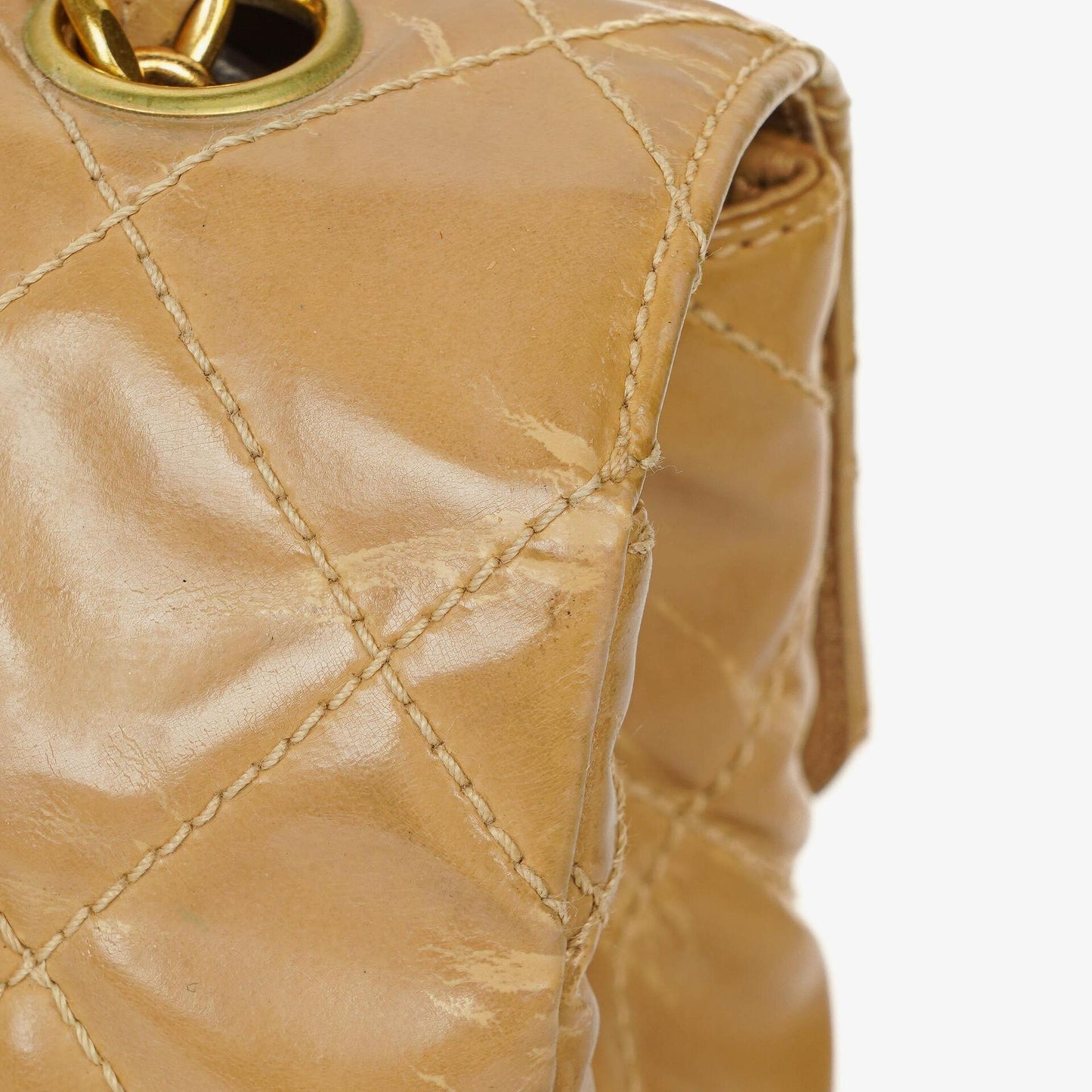 Chanel Jumbo CC Klassische Einzelklappe Tasche Beige Gestepptes Lackleder 24K Vergoldete Beschläge