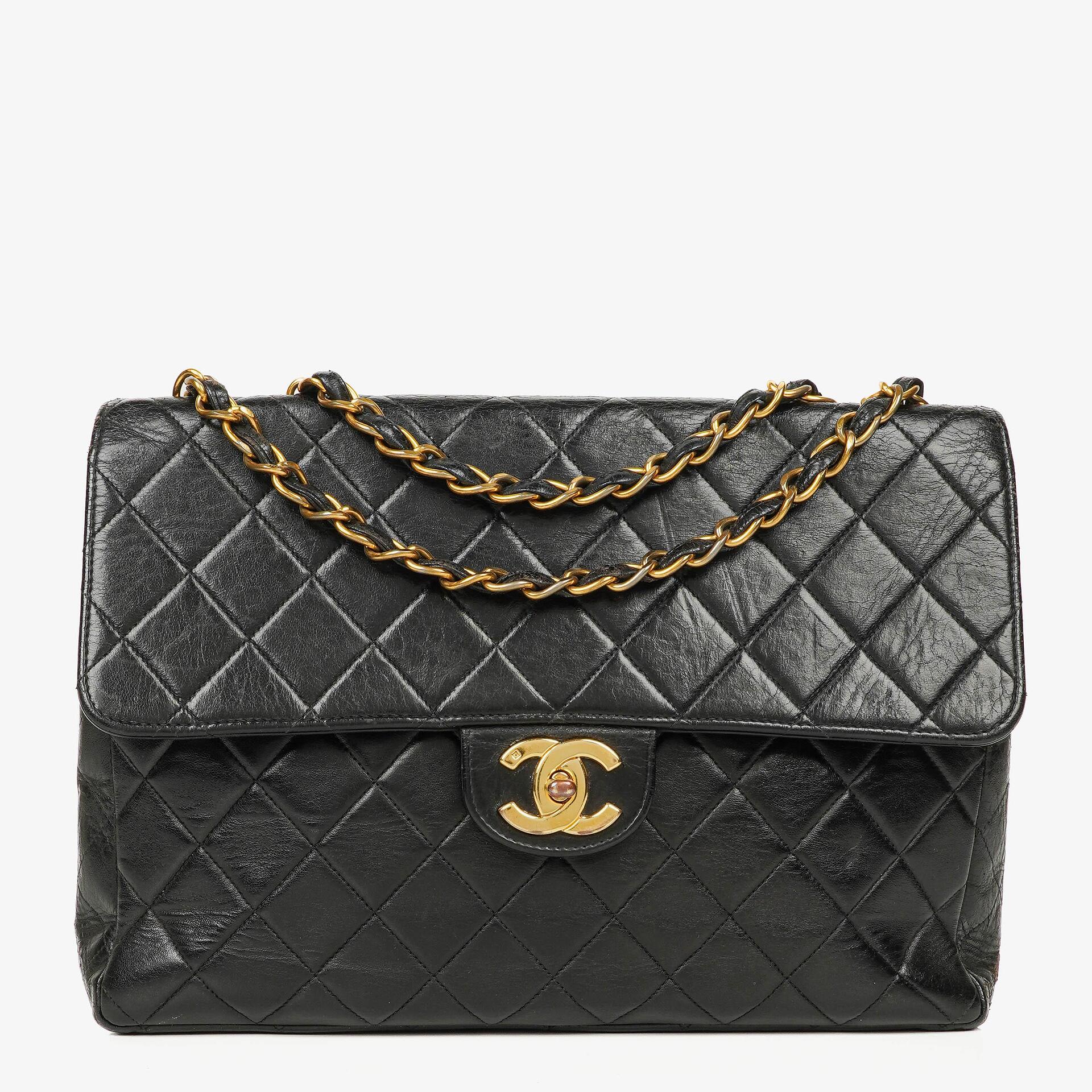 Chanel Jumbo CC Klassische Einzelklappe Tasche Schwarz Gestepptes Lammleder 24K Vergoldete Beschläge