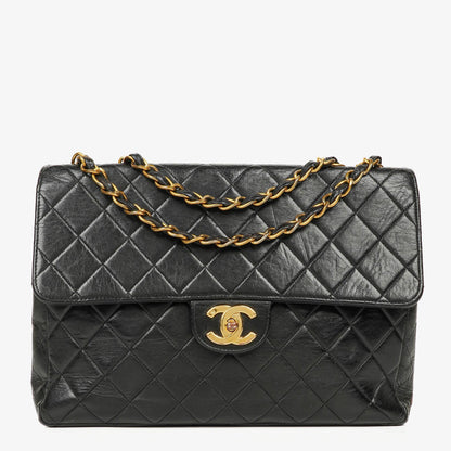 Chanel Jumbo CC Klassische Einzelklappe Tasche Schwarz Gestepptes Lammleder 24K Vergoldete Beschläge