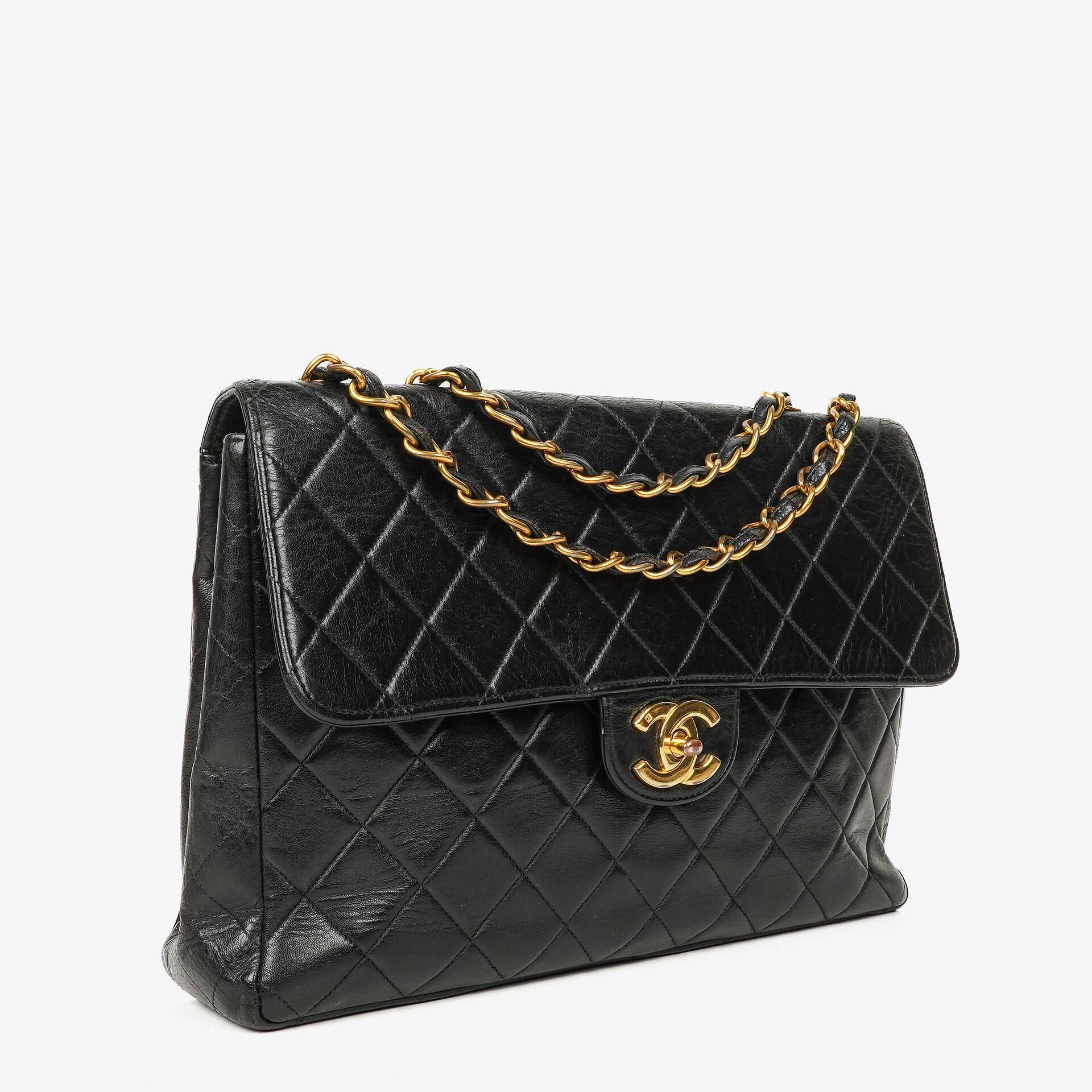 Chanel Jumbo CC Klassische Einzelklappe Tasche Schwarz Gestepptes Lammleder 24K Vergoldete Beschläge