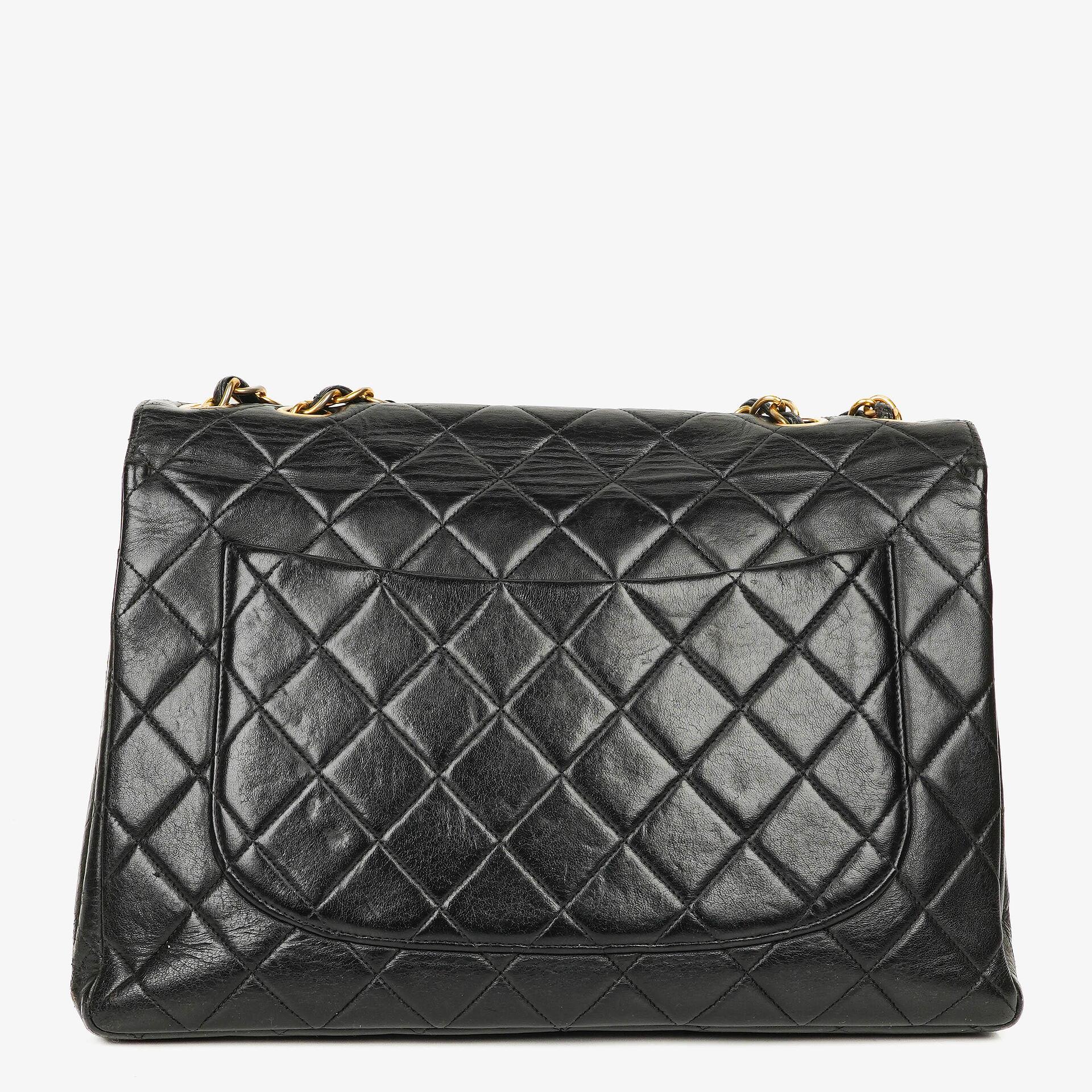 Chanel Jumbo CC Klassische Einzelklappe Tasche Schwarz Gestepptes Lammleder 24K Vergoldete Beschläge