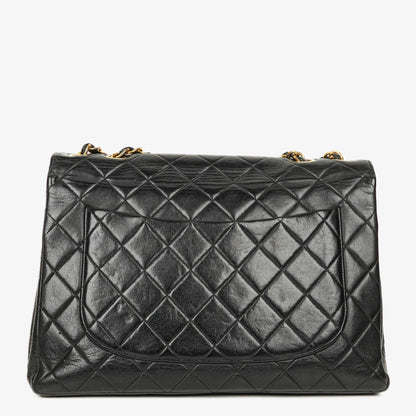 Chanel Jumbo CC Klassische Einzelklappe Tasche Schwarz Gestepptes Lammleder 24K Vergoldete Beschläge
