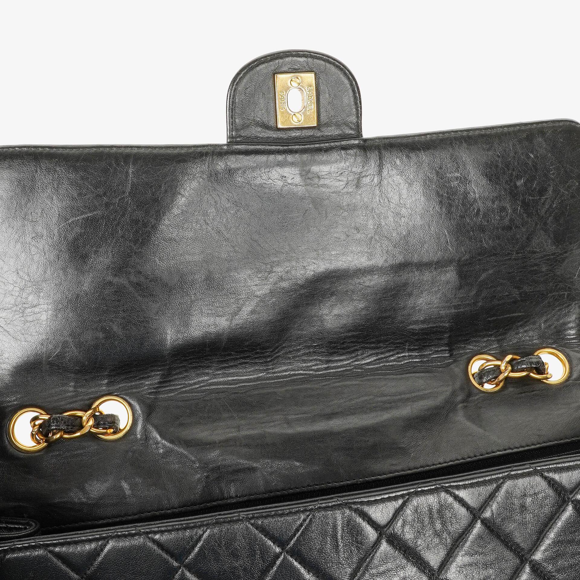 Chanel Jumbo CC Klassische Einzelklappe Tasche Schwarz Gestepptes Lammleder 24K Vergoldete Beschläge