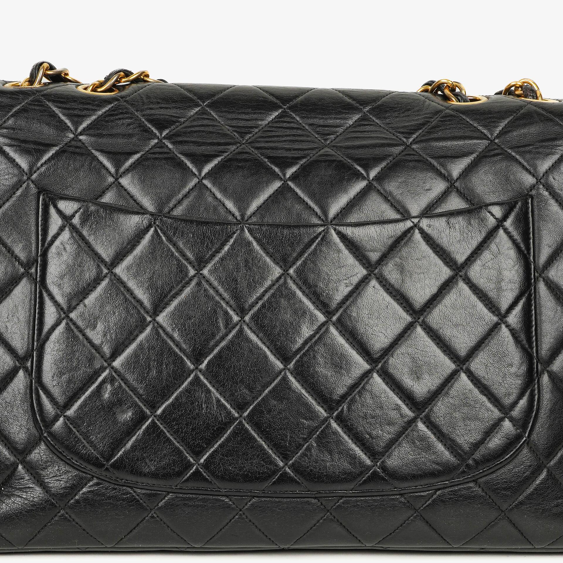 Chanel Jumbo CC Klassische Einzelklappe Tasche Schwarz Gestepptes Lammleder 24K Vergoldete Beschläge