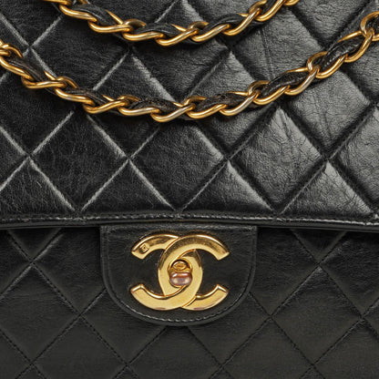 Chanel Jumbo CC Klassische Einzelklappe Tasche Schwarz Gestepptes Lammleder 24K Vergoldete Beschläge