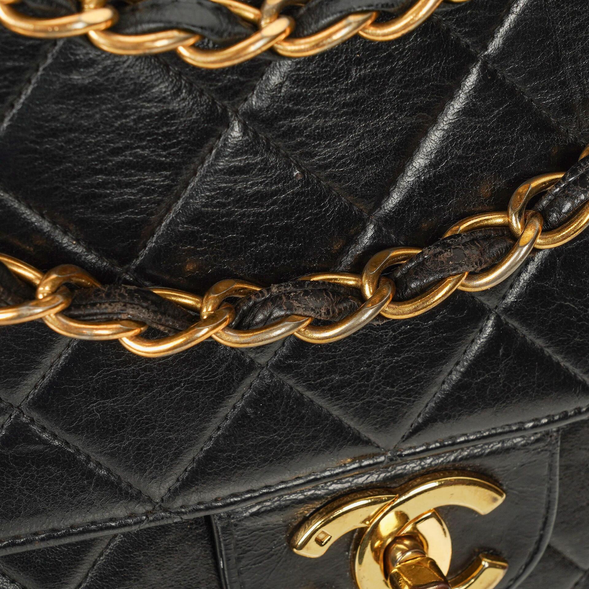 Chanel Jumbo CC Klassische Einzelklappe Tasche Schwarz Gestepptes Lammleder 24K Vergoldete Beschläge
