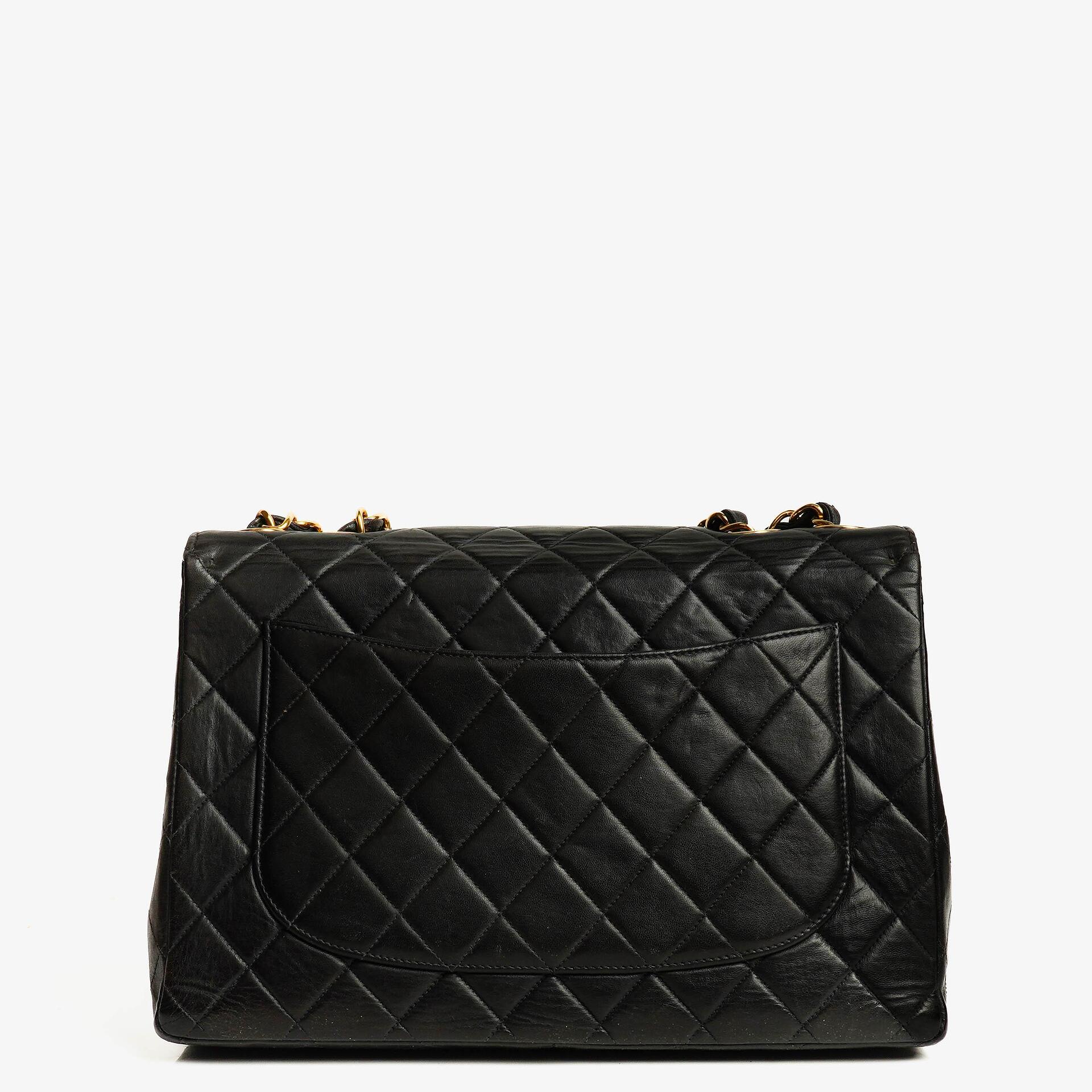 Chanel Jumbo CC Classic Single Flap Tasche aus schwarzem gestepptem Lammleder mit 24K vergoldeter Hardware