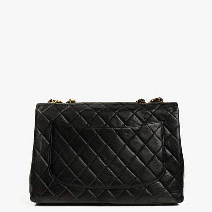 Chanel Jumbo CC Classic Single Flap Tasche aus schwarzem gestepptem Lammleder mit 24K vergoldeter Hardware