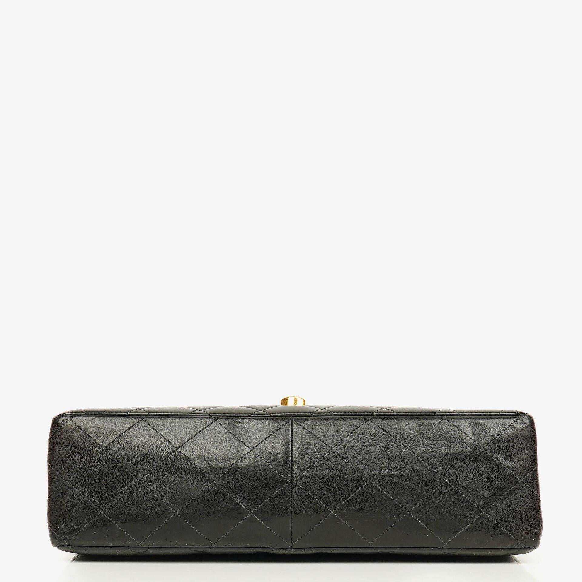 Chanel Jumbo CC Classic Single Flap Tasche aus schwarzem gestepptem Lammleder mit 24K vergoldeter Hardware