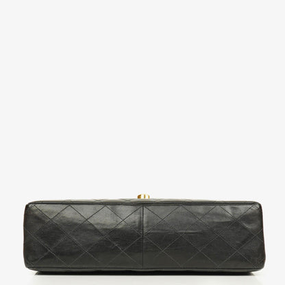 Chanel Jumbo CC Classic Single Flap Tasche aus schwarzem gestepptem Lammleder mit 24K vergoldeter Hardware