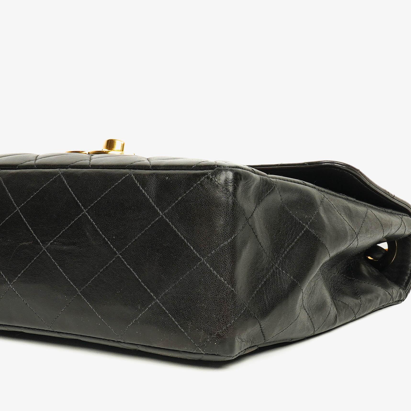Chanel Jumbo CC Classic Single Flap Tasche aus schwarzem gestepptem Lammleder mit 24K vergoldeter Hardware