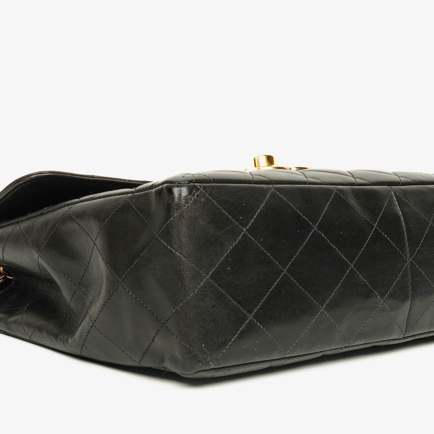 Chanel Jumbo CC Classic Single Flap Tasche aus schwarzem gestepptem Lammleder mit 24K vergoldeter Hardware