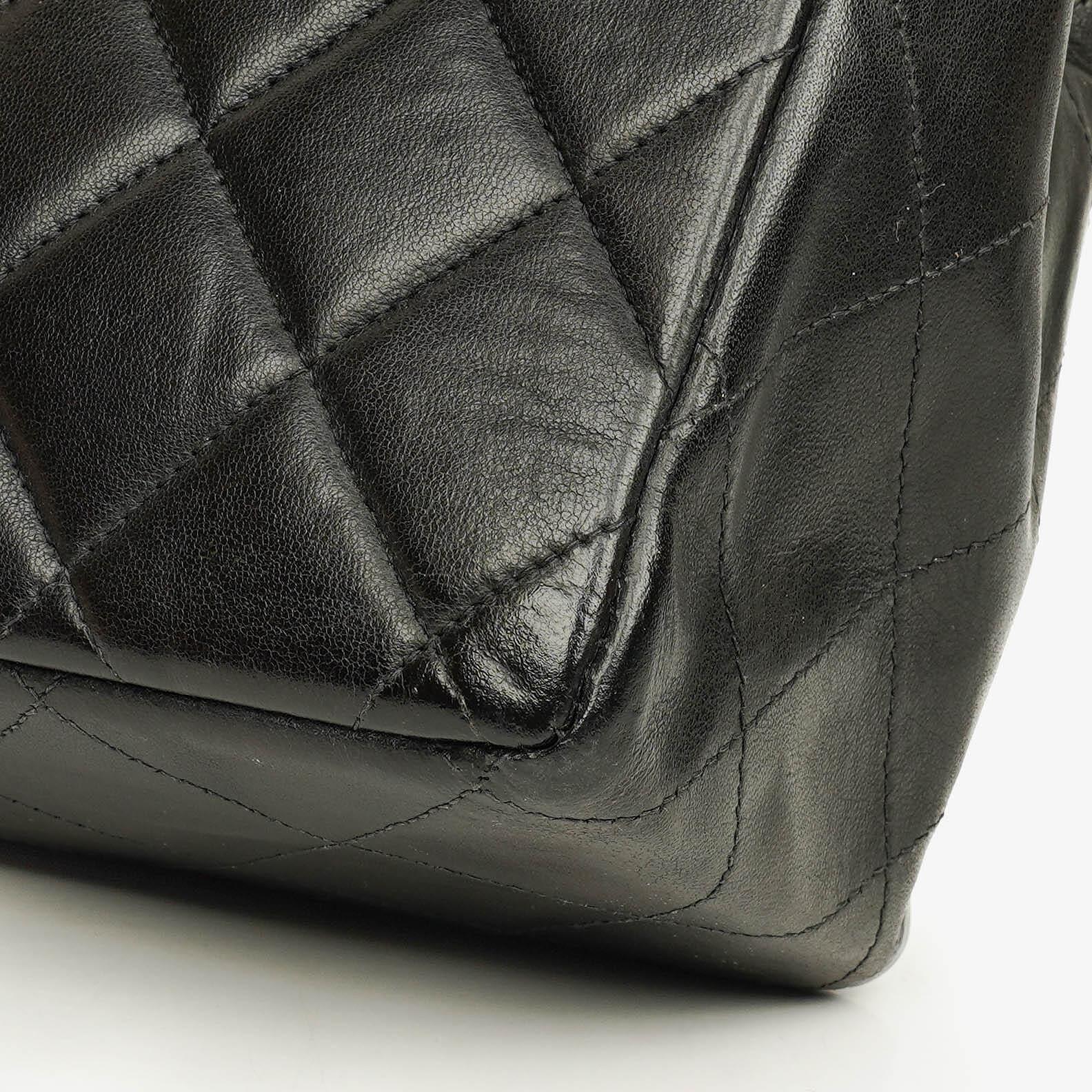 Chanel Jumbo CC Classic Single Flap Tasche aus schwarzem gestepptem Lammleder mit 24K vergoldeter Hardware