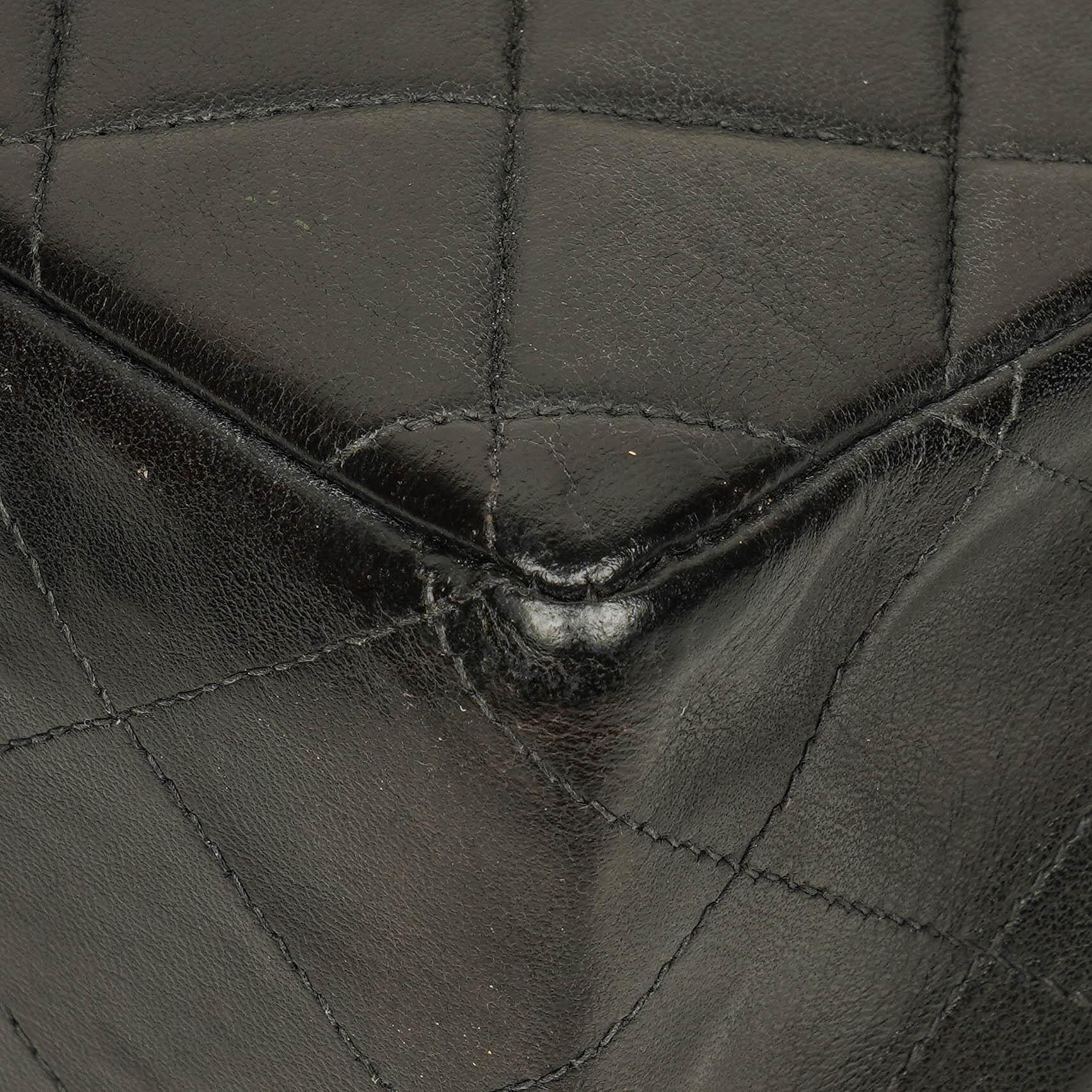 Chanel Jumbo CC Classic Single Flap Tasche aus schwarzem gestepptem Lammleder mit 24K vergoldeter Hardware