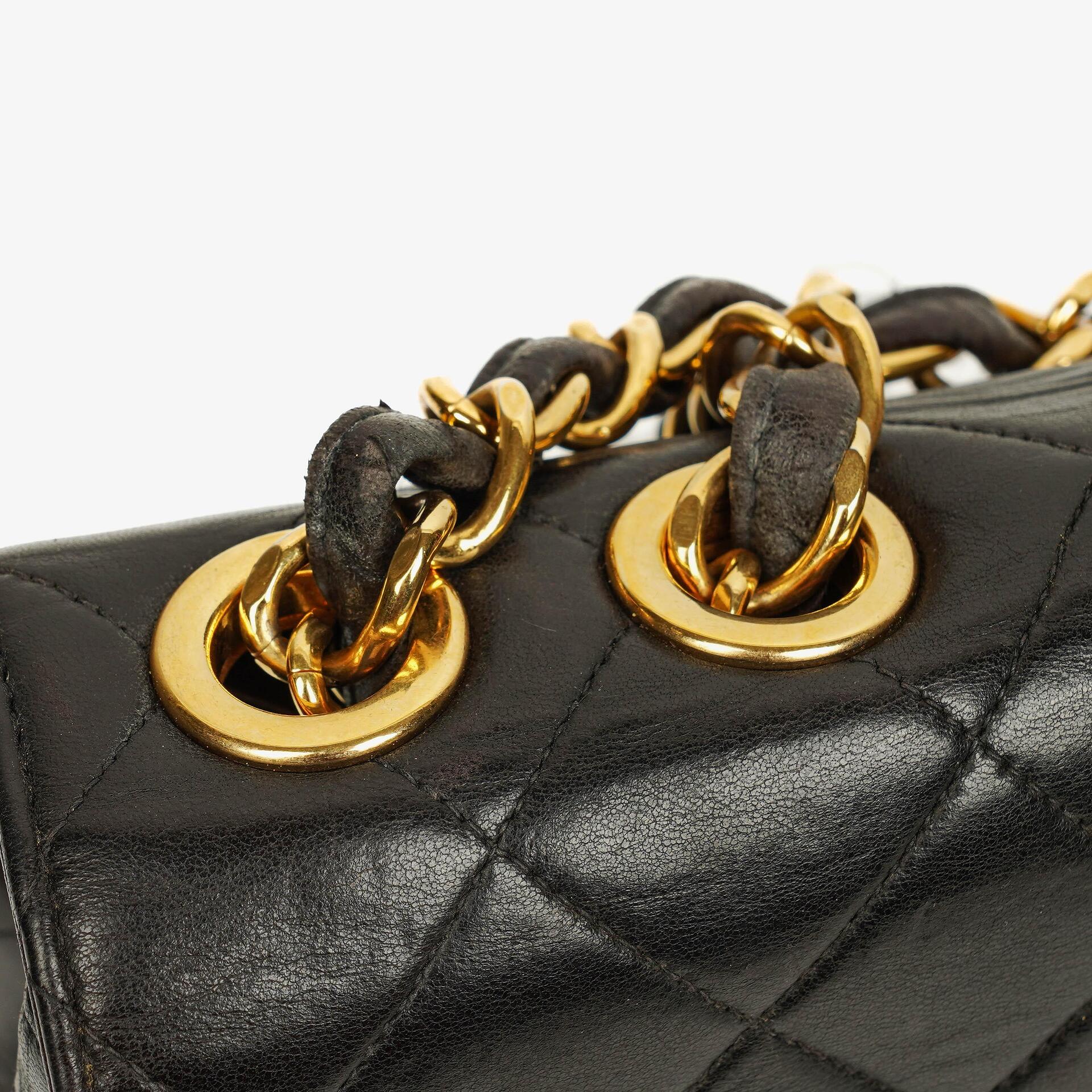 Chanel Jumbo CC Classic Single Flap Tasche aus schwarzem gestepptem Lammleder mit 24K vergoldeter Hardware