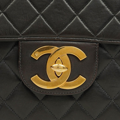 Chanel Jumbo CC Classic Single Flap Tasche aus schwarzem gestepptem Lammleder mit 24K vergoldeter Hardware