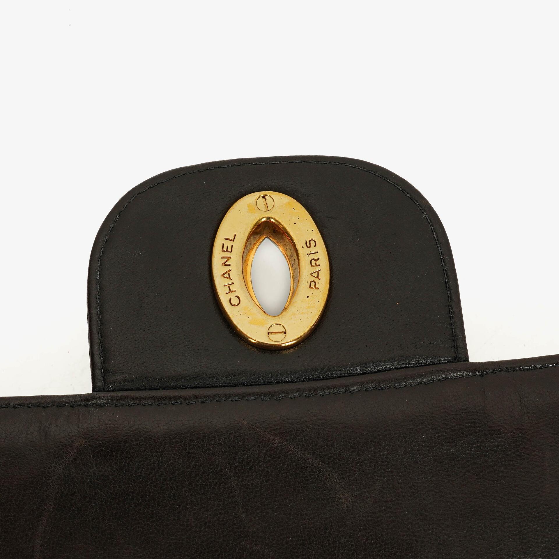 Chanel Jumbo CC Classic Single Flap Tasche aus schwarzem gestepptem Lammleder mit 24K vergoldeter Hardware