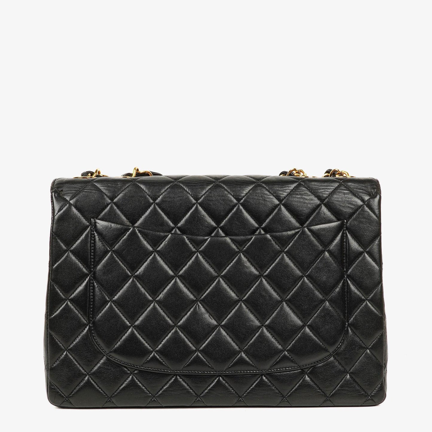 Chanel Jumbo CC Classic Single Flap Maxi Logo Tasche aus schwarzem gestepptem Lammleder mit 24K vergoldeten Beschlägen