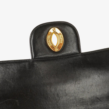 Chanel Jumbo CC Classic Single Flap Maxi Logo Tasche aus schwarzem gestepptem Lammleder mit 24K vergoldeten Beschlägen