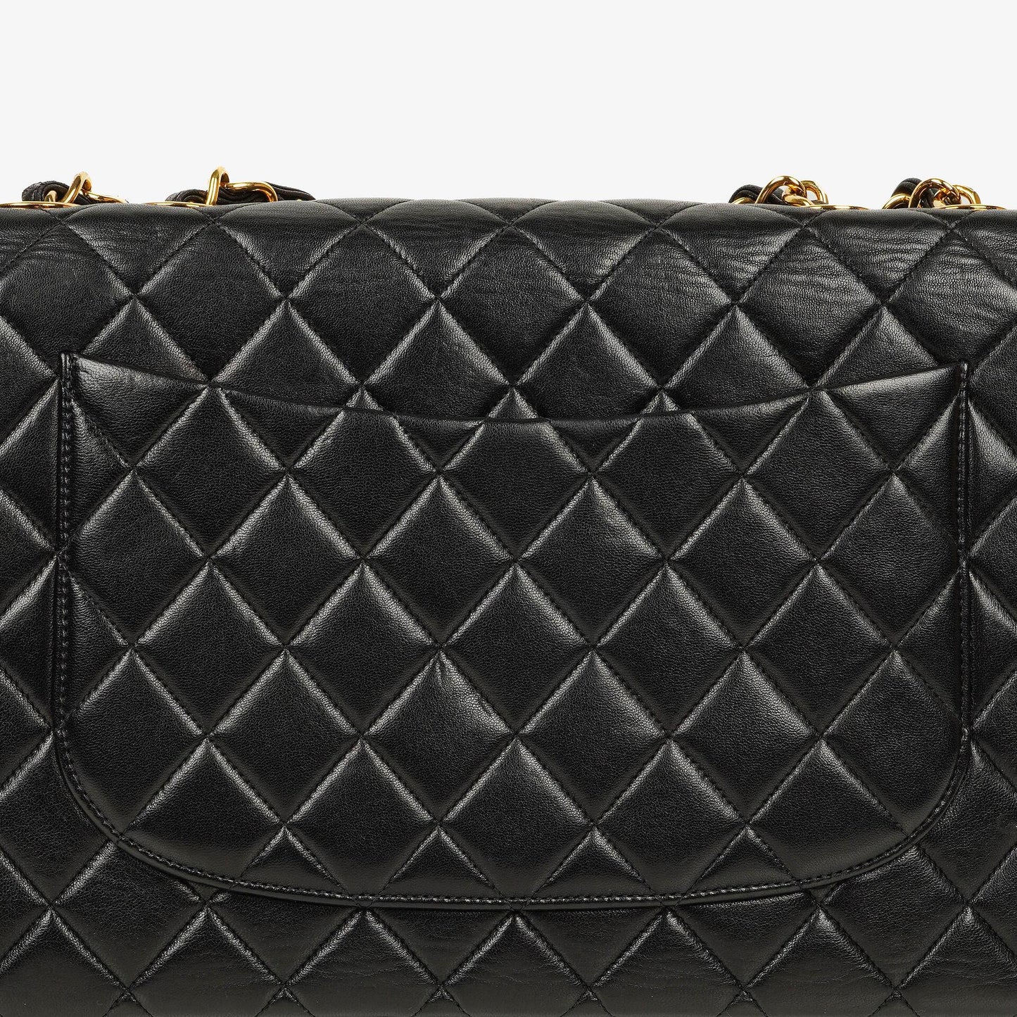 Chanel Jumbo CC Classic Single Flap Maxi Logo Tasche aus schwarzem gestepptem Lammleder mit 24K vergoldeten Beschlägen