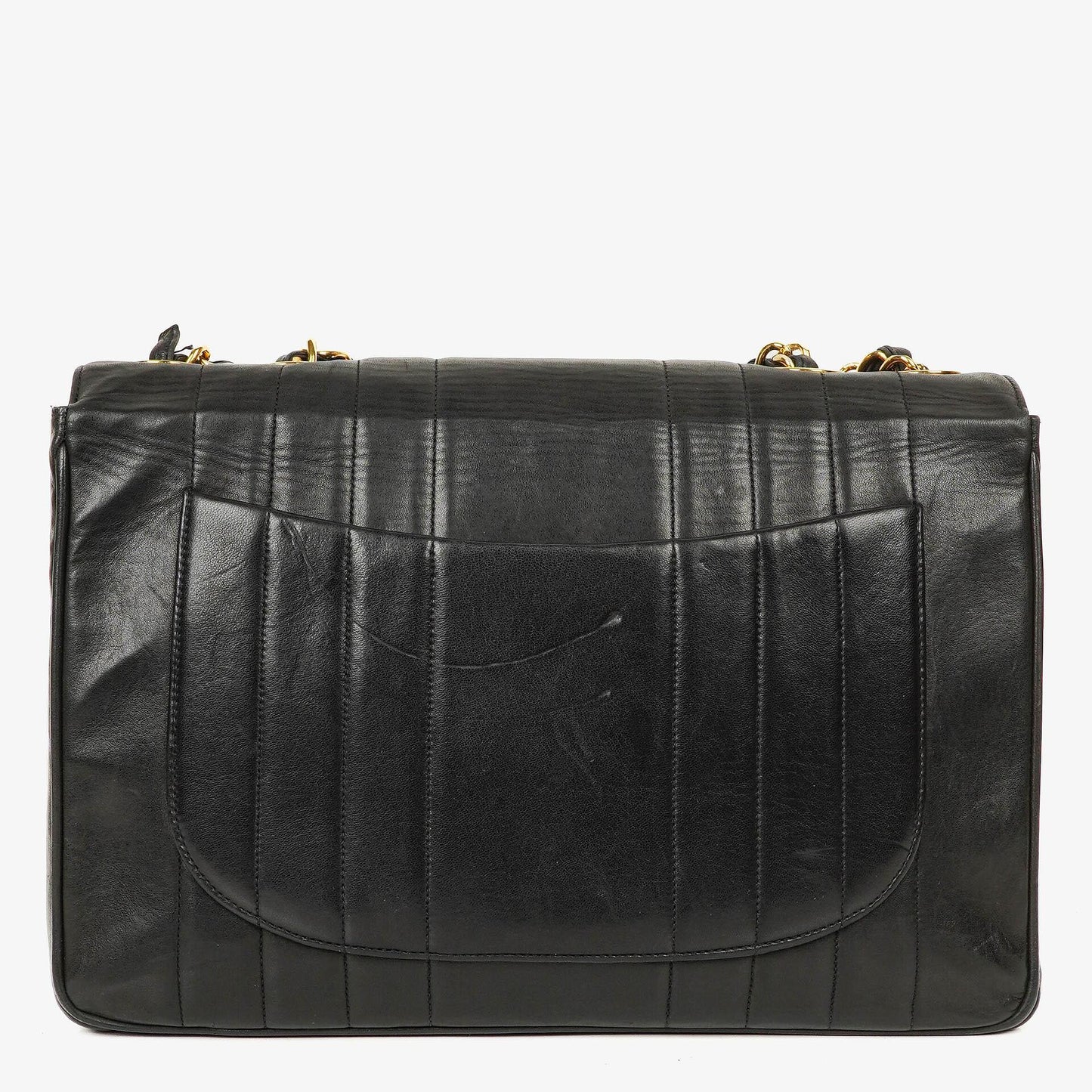 Chanel Jumbo CC Vertikal Tasche aus schwarzem gestepptem Lammleder mit 24K vergoldeten Beschlägen
