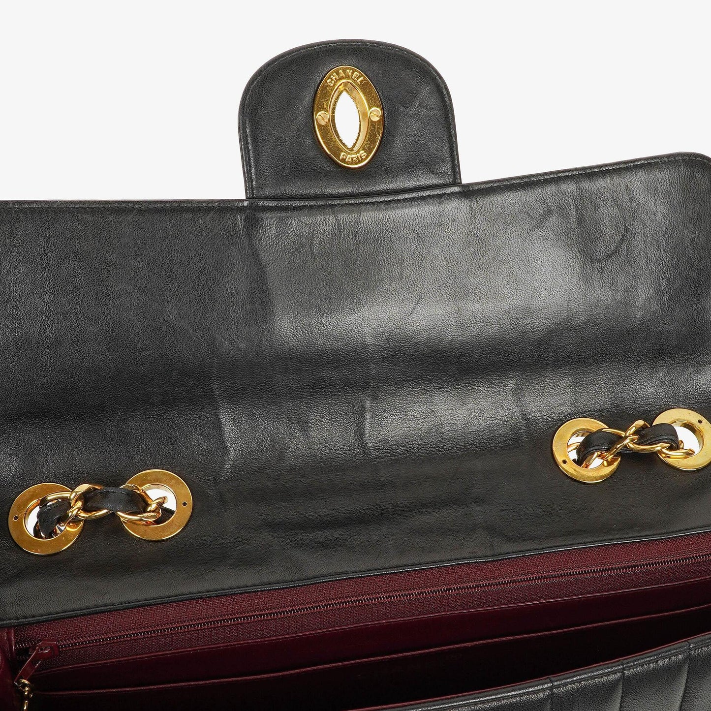 Chanel Jumbo CC Vertikal Tasche aus schwarzem gestepptem Lammleder mit 24K vergoldeten Beschlägen