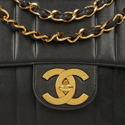 Chanel Jumbo CC Vertikal Tasche aus schwarzem gestepptem Lammleder mit 24K vergoldeten Beschlägen